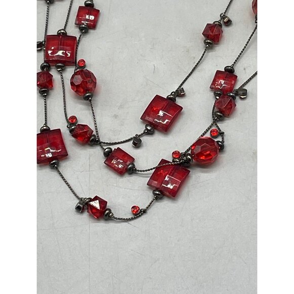 Necklace beads 3 layers chain small clip plastic red black length 24" READ - Picture 6 of 7